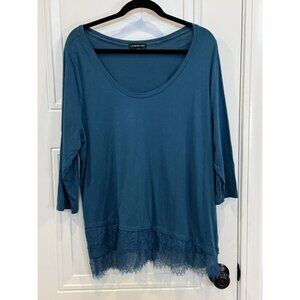 Lane Bryant 18/20 Teal Blue Lace-Hem Tunic EUC 3/4 Sleeves Boho Casual Layer